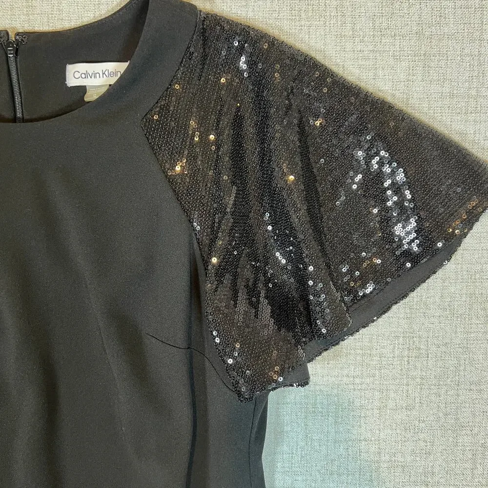 Calvin Klein Sequin-Sleeve Midi Sheath Dress Women's 12 - Picture 2 of 8